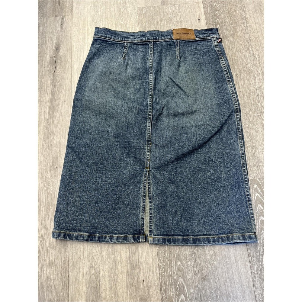 Vintage 90s Ralph Lauren Polo Jeans Co Denim Back Slit Skirt Size 8 - Picture 9 of 10